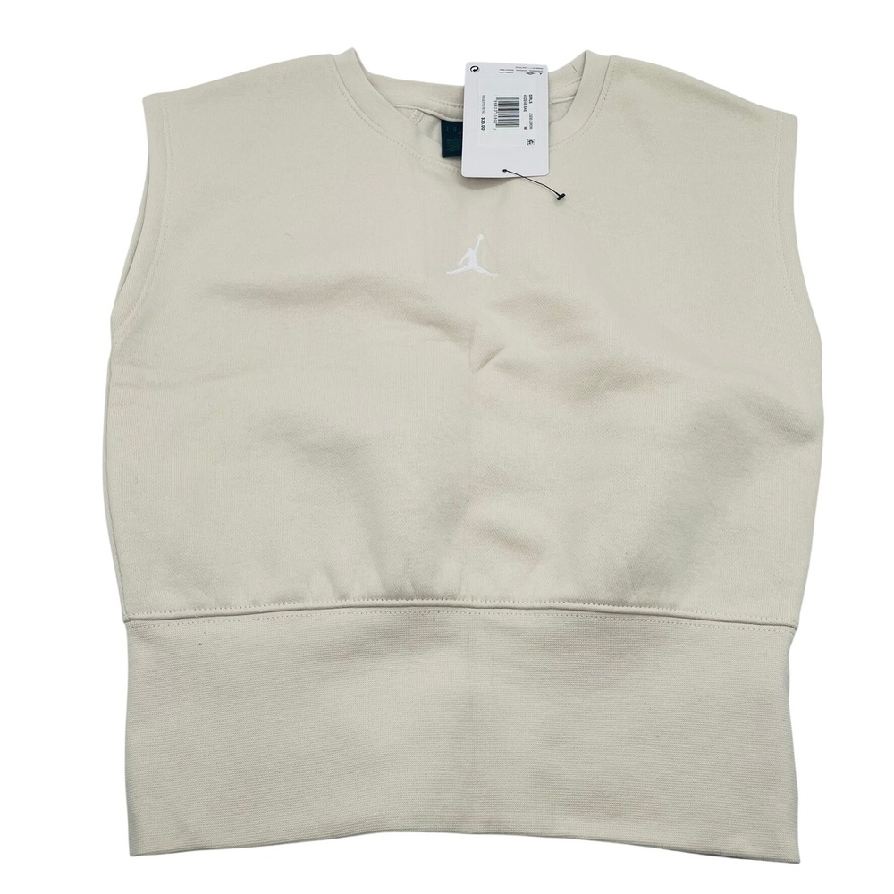 NWT‎ Jordan Nike Girls Sleeveless Sweatshirt Top Beige Crew Neck Jumpman Medium